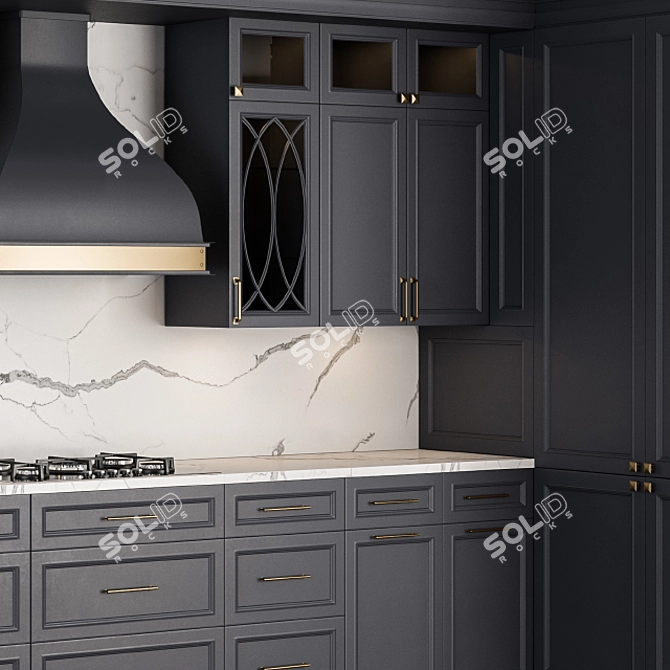 Elegant Navy Blue & Gold Kitchen Set 3D model image 4