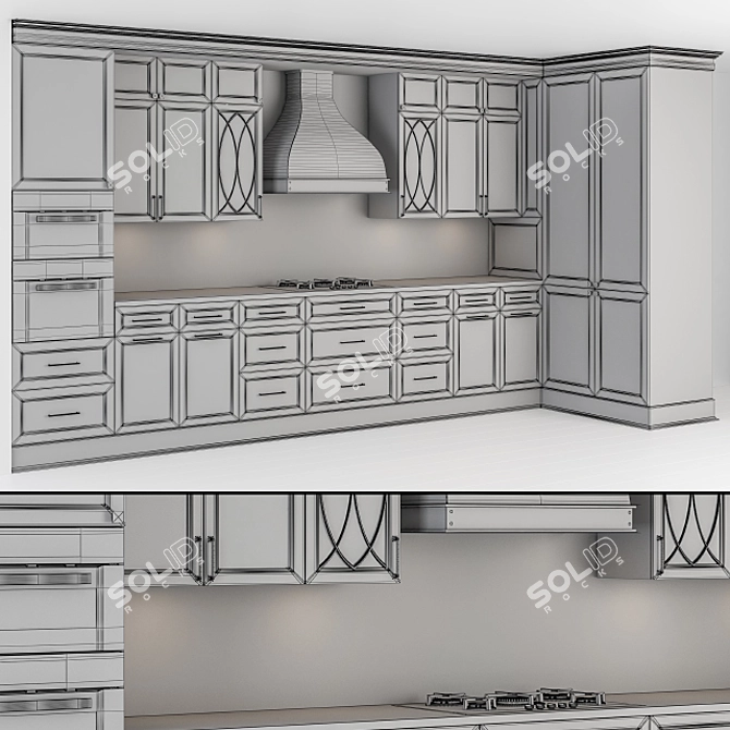 Elegant Navy Blue & Gold Kitchen Set 3D model image 5