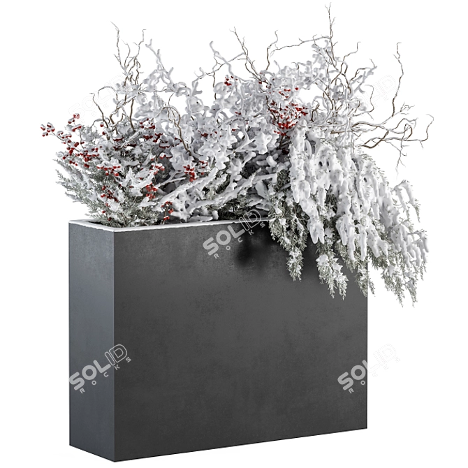 Snowy Boxed Outdoor Plant Set 3D model image 1