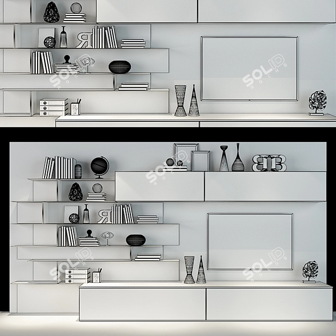 Modern Sectional TV Wall Unit 3D model image 2