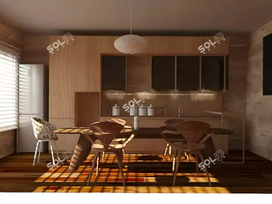 Rustic Wooden Kitchen 3D model image 1