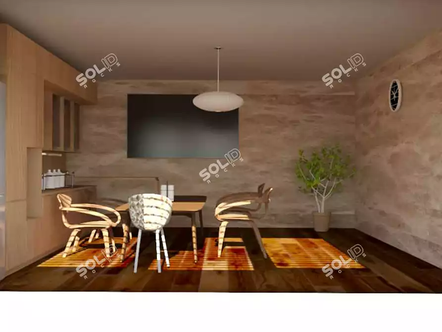 Rustic Wooden Kitchen 3D model image 3