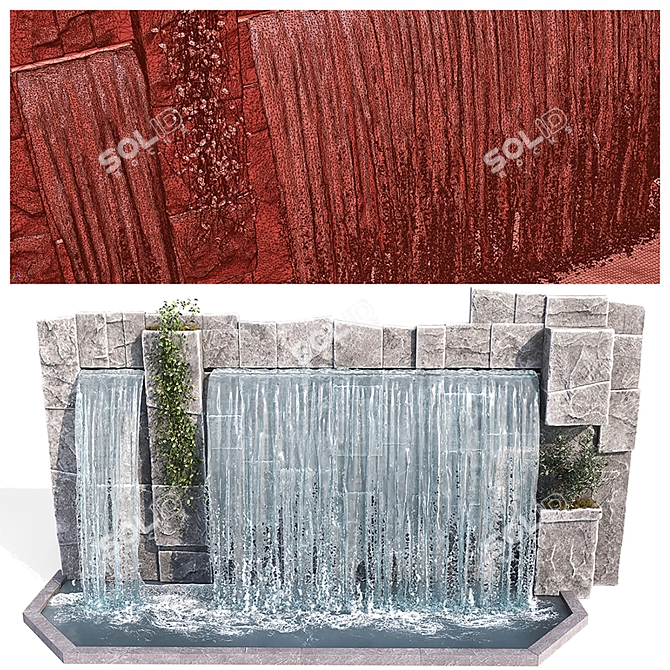 Serene Escape: Large Waterfall 3D model image 4