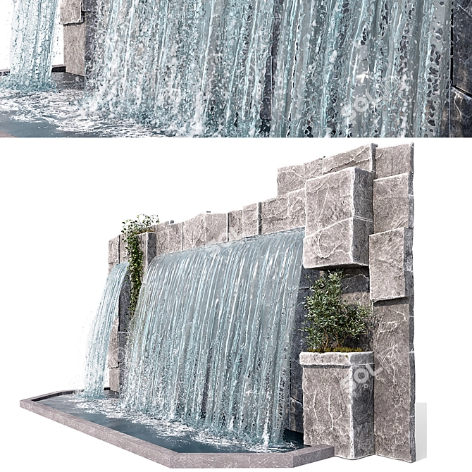 Serene Escape: Large Waterfall 3D model image 6