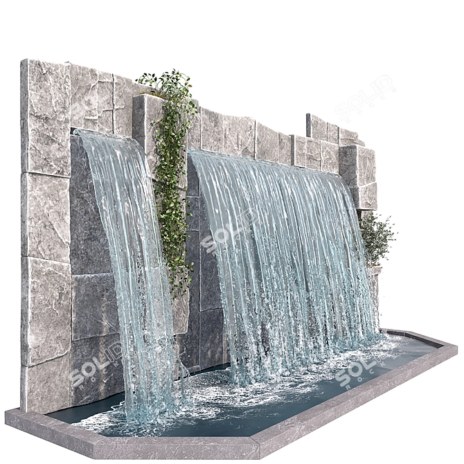 Serene Escape: Large Waterfall 3D model image 7