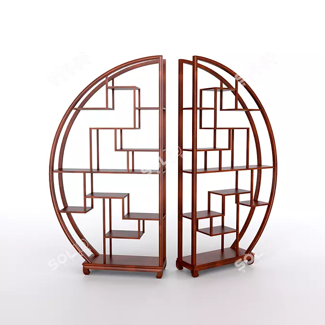 Antique Round Chinese Shelf 3D model image 1