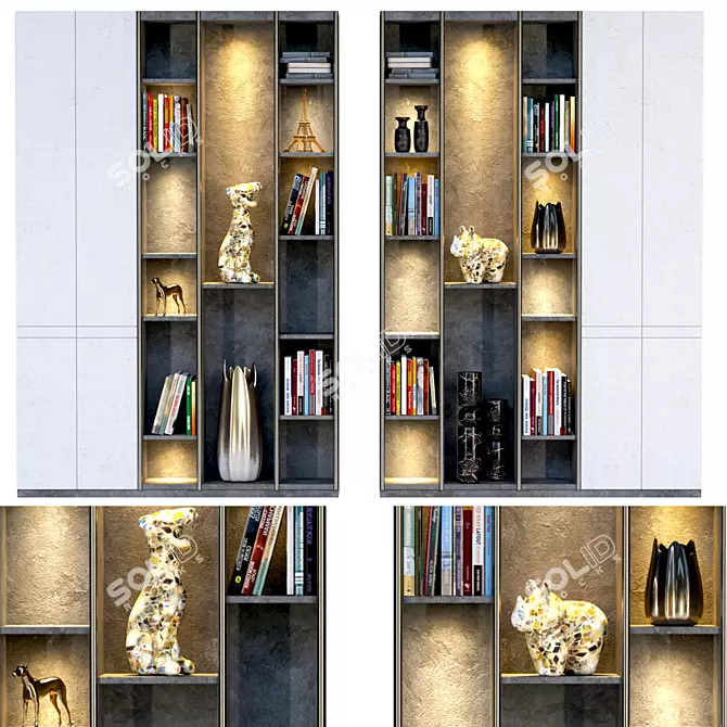 Elegant Decor Wardrobe: Figurines, Books, Vase 3D model image 1