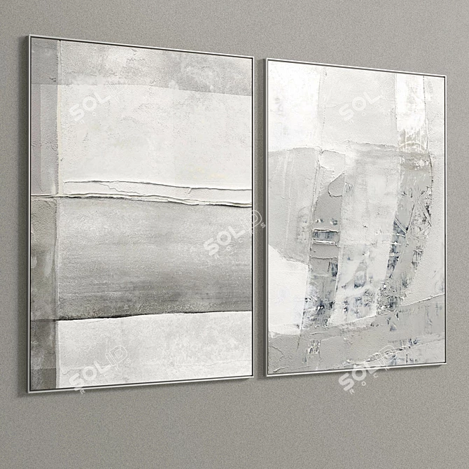 Elegant Dual-Frame Plaster Art 3D model image 3