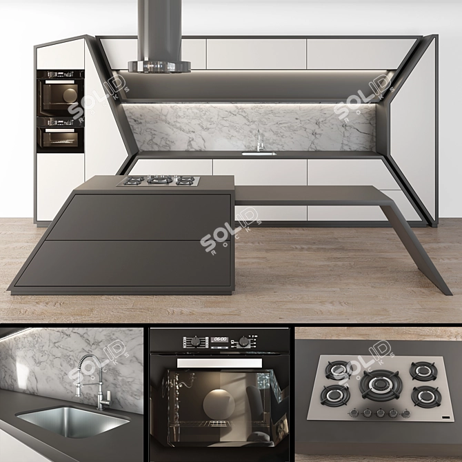 Sleek Kitchen Modern 03: Black & White Sophistication 3D model image 1