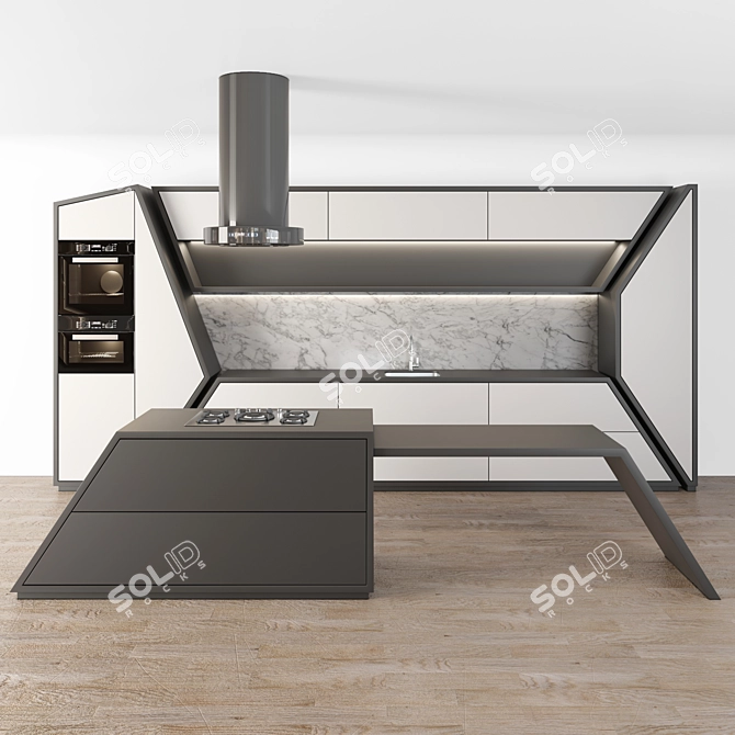 Sleek Kitchen Modern 03: Black & White Sophistication 3D model image 2