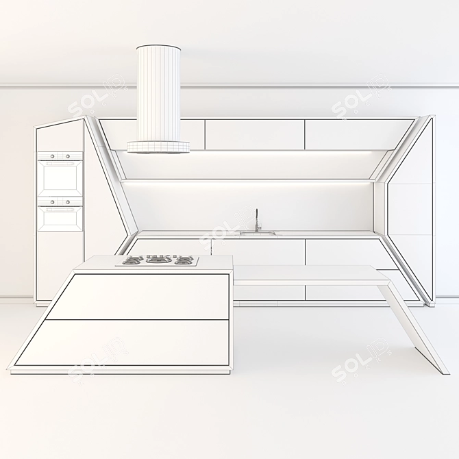 Sleek Kitchen Modern 03: Black & White Sophistication 3D model image 4