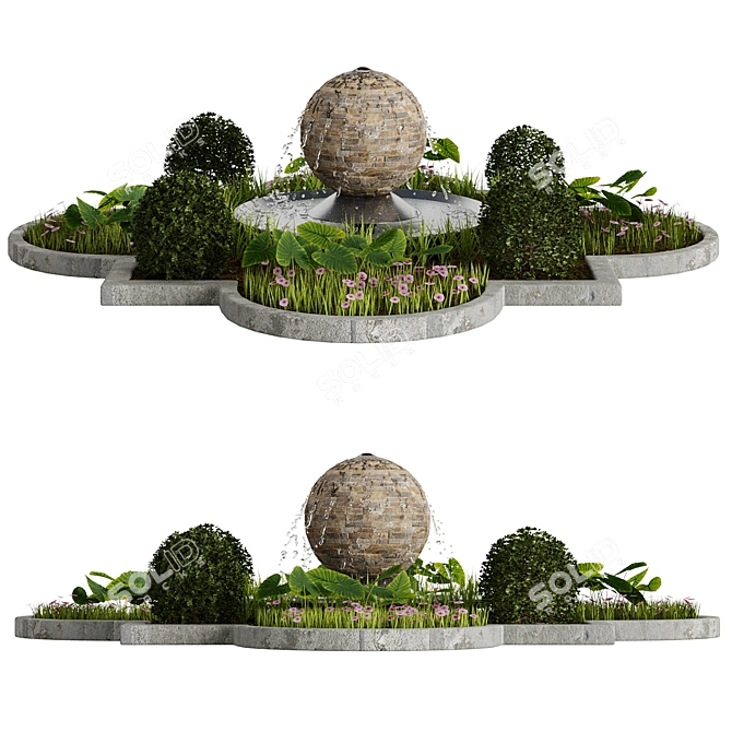 Garden Oasis Set with Fountain 3D model image 2