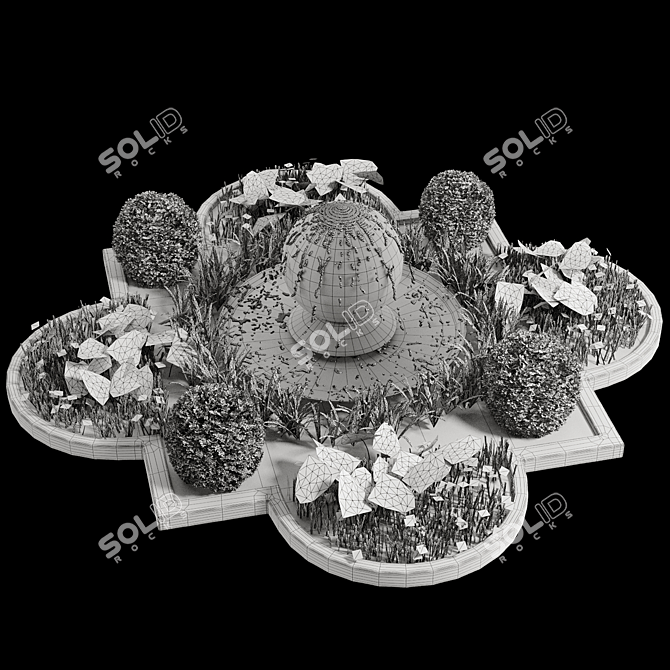 Garden Oasis Set with Fountain 3D model image 3