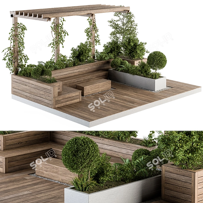 Rooftop Oasis: Pergola Garden Set 3D model image 1