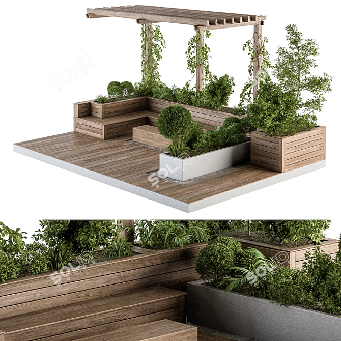 Rooftop Oasis: Pergola Garden Set 3D model image 2