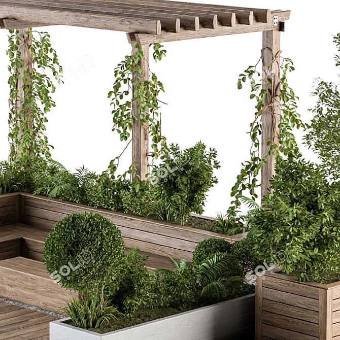 Rooftop Oasis: Pergola Garden Set 3D model image 5