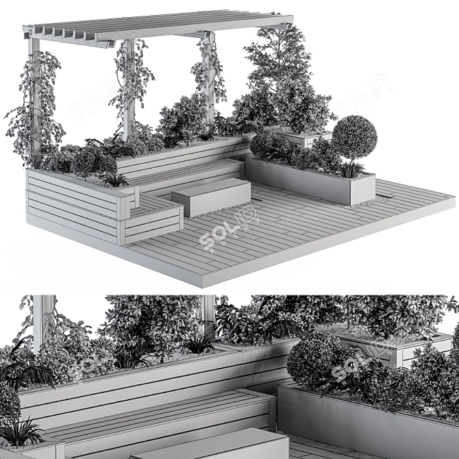 Rooftop Oasis: Pergola Garden Set 3D model image 6