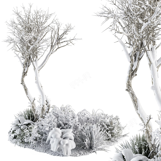 Snowy Garden Set: Outdoor Plants in Plant Box 3D model image 1