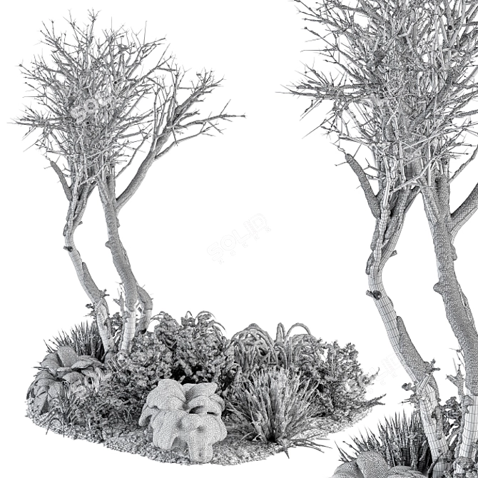 Snowy Garden Set: Outdoor Plants in Plant Box 3D model image 4
