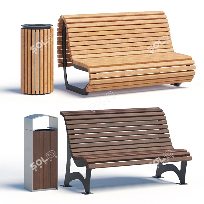 Urban Bench Set 03: Stylish Outdoor Seating 3D model image 1