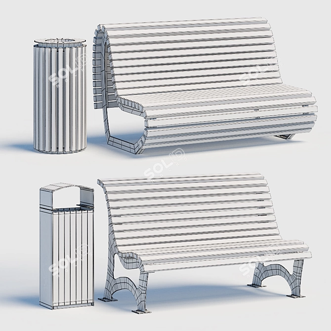 Urban Bench Set 03: Stylish Outdoor Seating 3D model image 2
