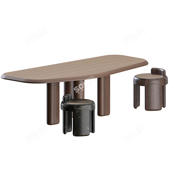 Rustic Oak Dining Set by Collection Particuliere 3D model image 1
