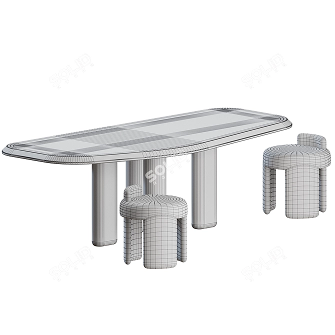 Rustic Oak Dining Set by Collection Particuliere 3D model image 3