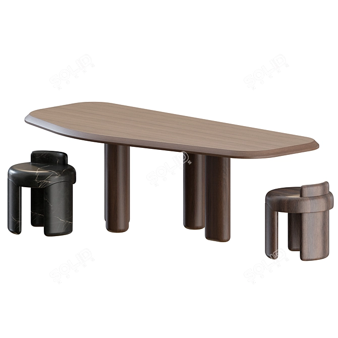 Rustic Oak Dining Set by Collection Particuliere 3D model image 4