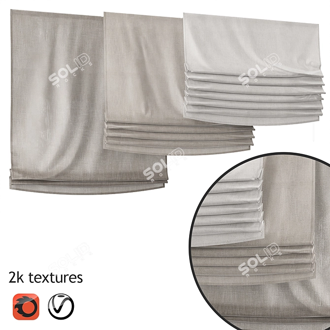 Roman Textured Curtains - Gray & Beige 3D model image 1