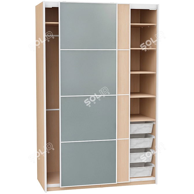 Modern White Wardrobe with Matte Glass 3D model image 1