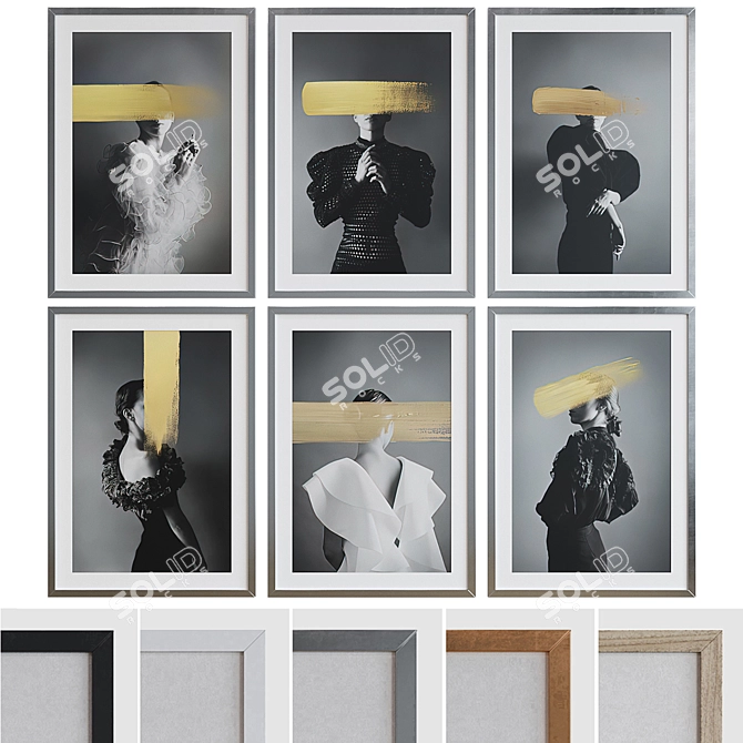 Modern Black and White Portrait Picture Frame Set 3D model image 1