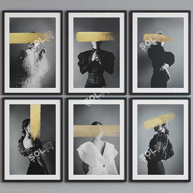 Modern Black and White Portrait Picture Frame Set 3D model image 4