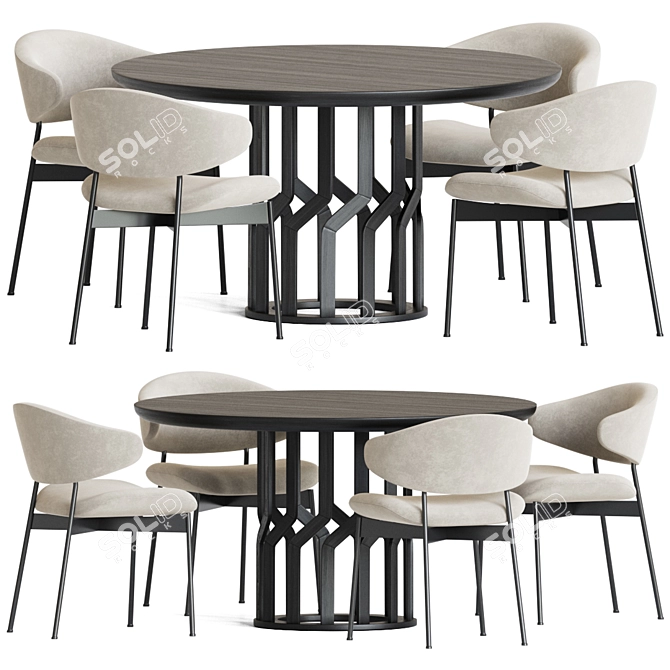 Luz Intreccio Dining Set: Elegant Wood and Velvet Chairs 3D model image 1