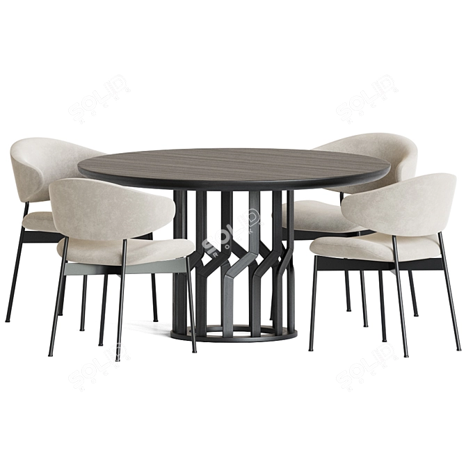 Luz Intreccio Dining Set: Elegant Wood and Velvet Chairs 3D model image 2