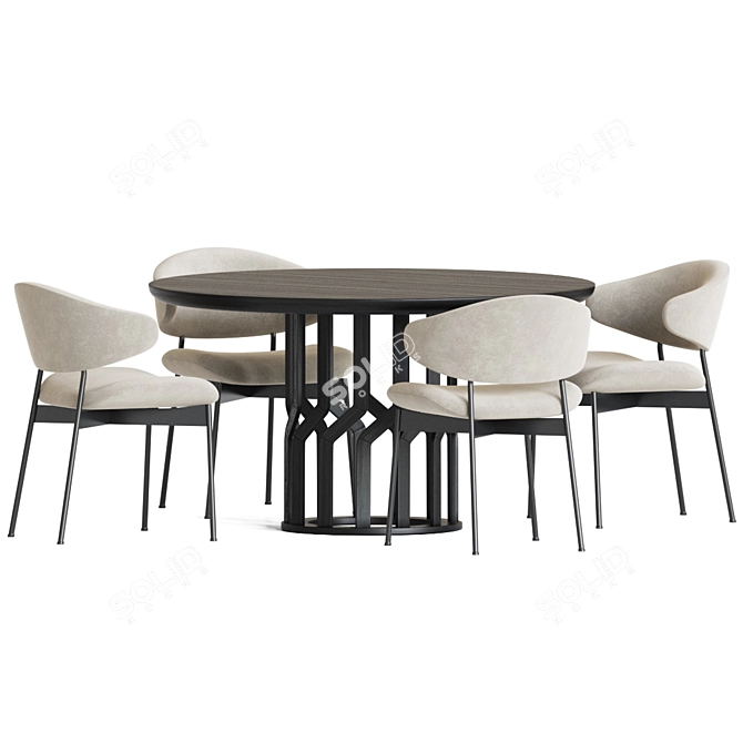 Luz Intreccio Dining Set: Elegant Wood and Velvet Chairs 3D model image 3