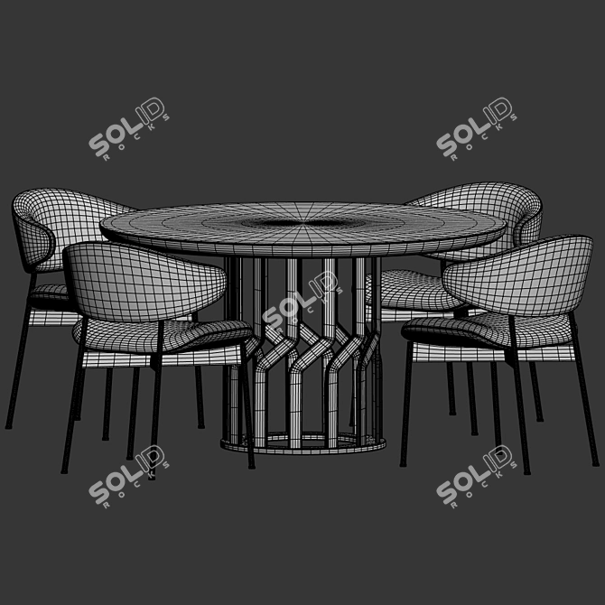 Luz Intreccio Dining Set: Elegant Wood and Velvet Chairs 3D model image 4