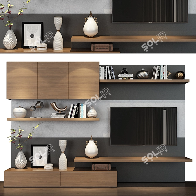 Modern Karen TV Unit Combo: Stylish Oak Board Design 3D model image 1