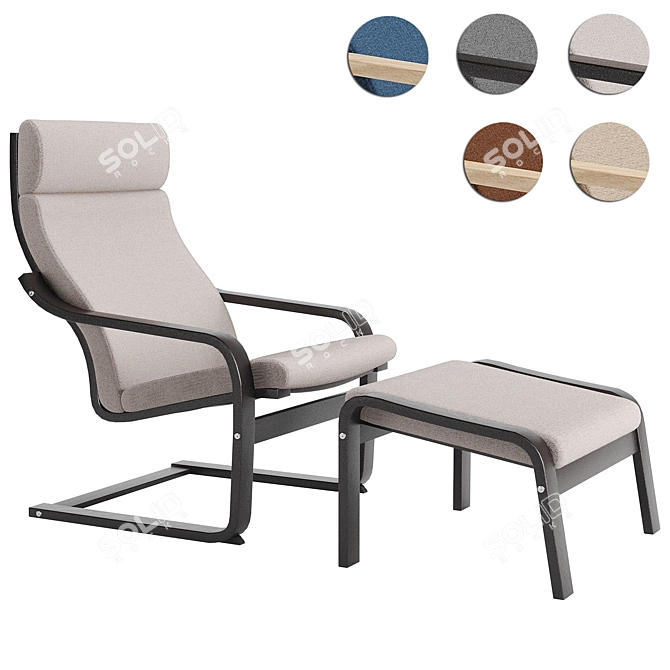 IKEA Poang Chair and Footstool Set 3D model image 1