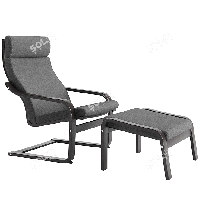 IKEA Poang Chair and Footstool Set 3D model image 4