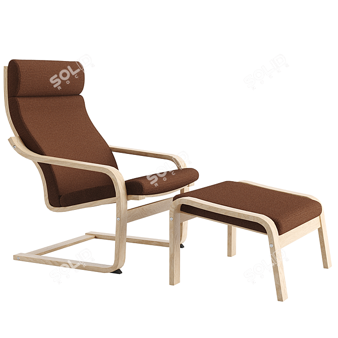 IKEA Poang Chair and Footstool Set 3D model image 5