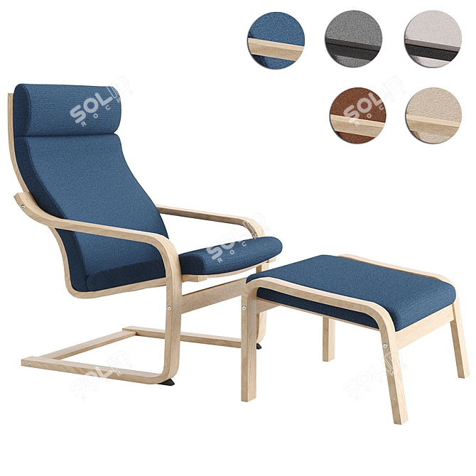 IKEA Poang Chair and Footstool Set 3D model image 8