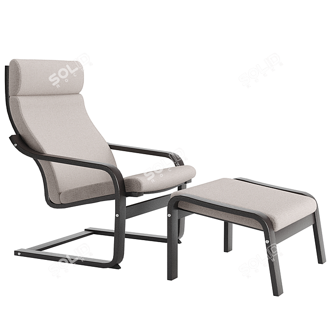 IKEA Poang Chair and Footstool Set 3D model image 9