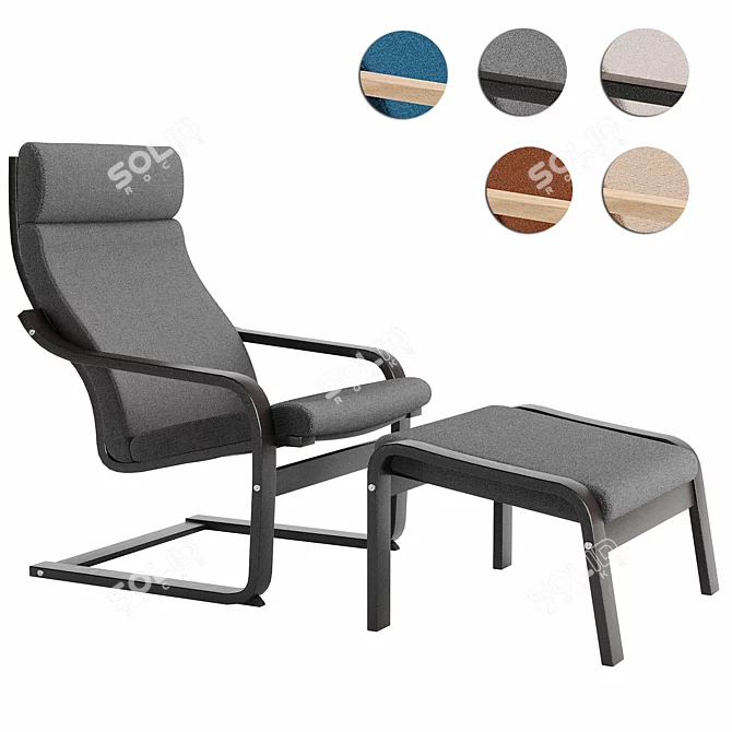 IKEA Poang Chair and Footstool Set 3D model image 12