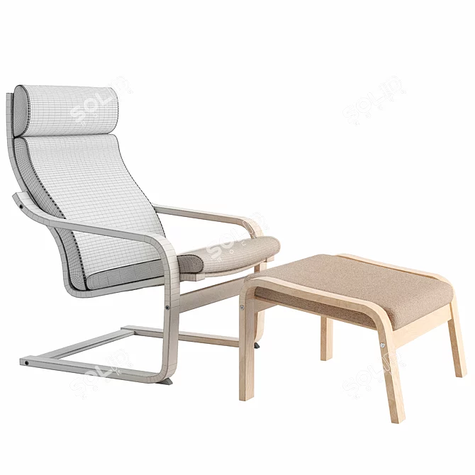 IKEA Poang Chair and Footstool Set 3D model image 18