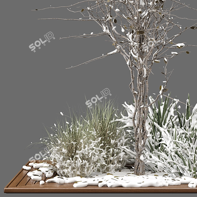 Snowy Garden Set: Outdoor Bush and Tree 3D model image 2
