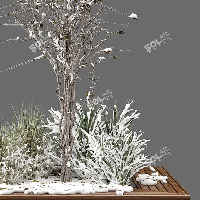 Snowy Garden Set: Outdoor Bush and Tree 3D model image 3