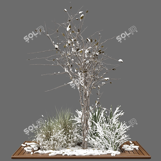 Snowy Garden Set: Outdoor Bush and Tree 3D model image 5