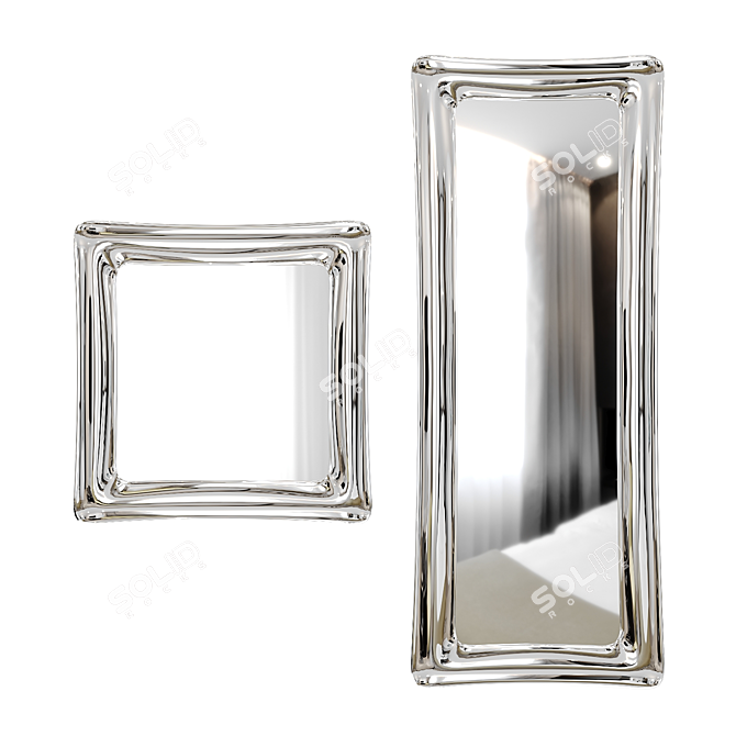 Sleek Sinuo Glass Wall Mirror 3D model image 1