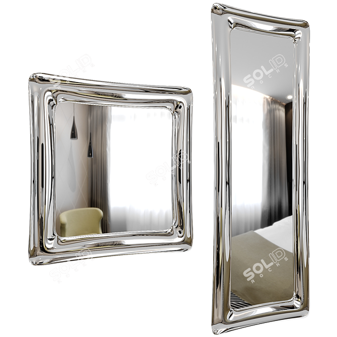 Sleek Sinuo Glass Wall Mirror 3D model image 2