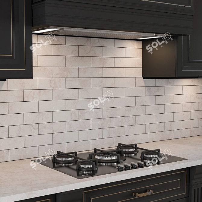 Elegant Black & Gold Kitchen Set 3D model image 2